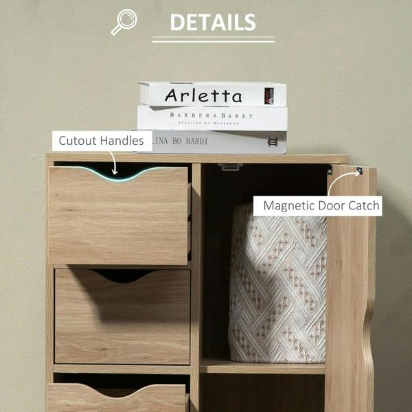 Light wood cabinet interior with drawer pull and door latch area