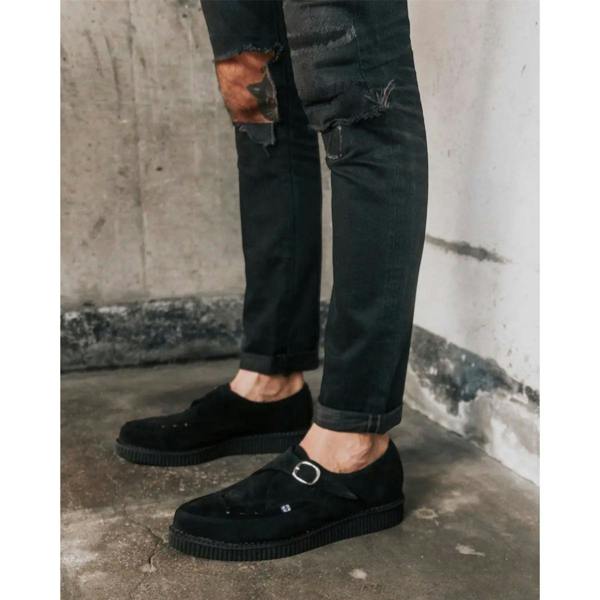 TUK Footwear TUK Pointed Creeper Black Suede Monk Buckle Platform Shoes - A8139