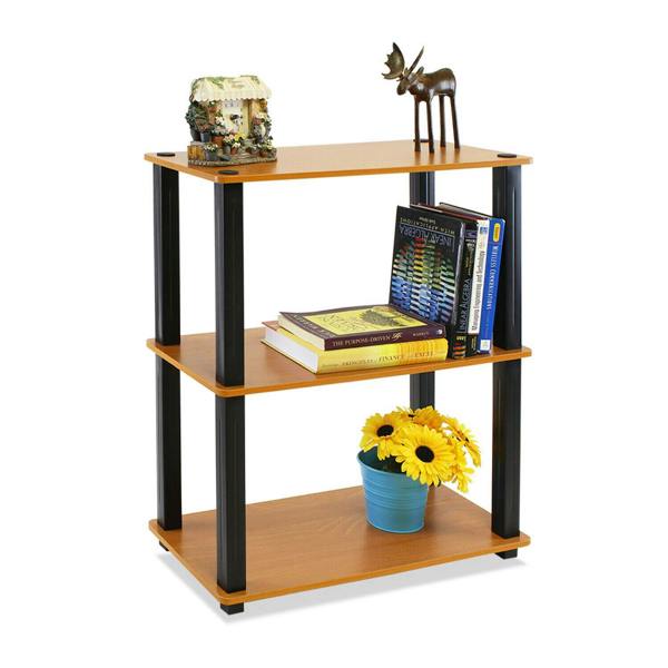 WALPLUS Sturdy Turn-N-Tube 3-Tier Compact Multipurpose Shelf Display Rack, Light Cherry for Living Room