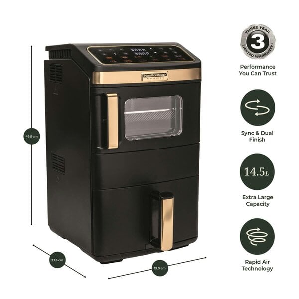 Hamilton Beach Professional DualStack 14.5L Air Fryer Oven - Black & Brushed Brass
