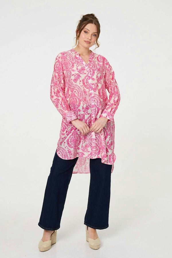 Pink | Paisley Print Relaxed Longline Shirt
