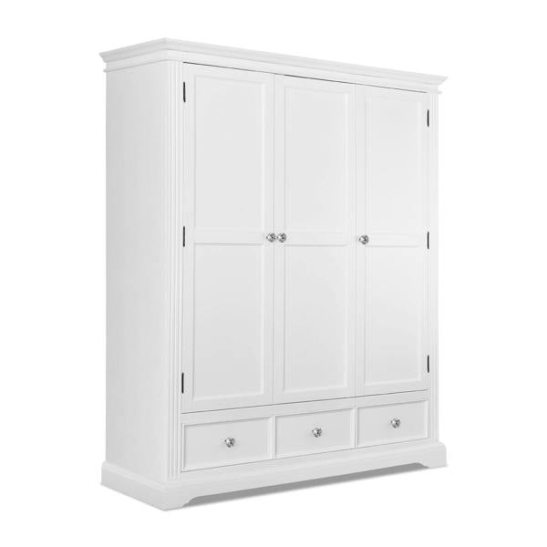 Statement Furniture Gainsborough White Three Door, Tree Drawer Wardrobe with Crystal Handles