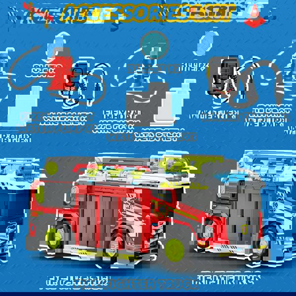 deAO 2-in-1 Transforming Fire Truck Playset with ladder launcher & mini cars - interactive rescue toy, perfect for birthdays and Christmas