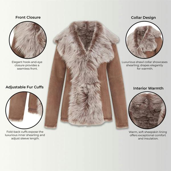 Infinity Leather Women's Sheepskin Toscana Shearling Suede Leather Jacket - Noiré