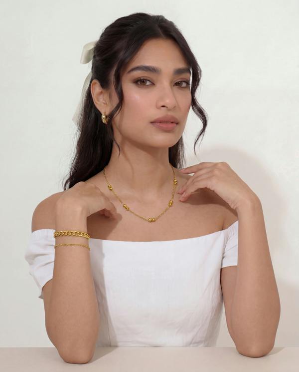 Elk & Bloom 14K Gold Double Beaded Satellite Chain Necklace
