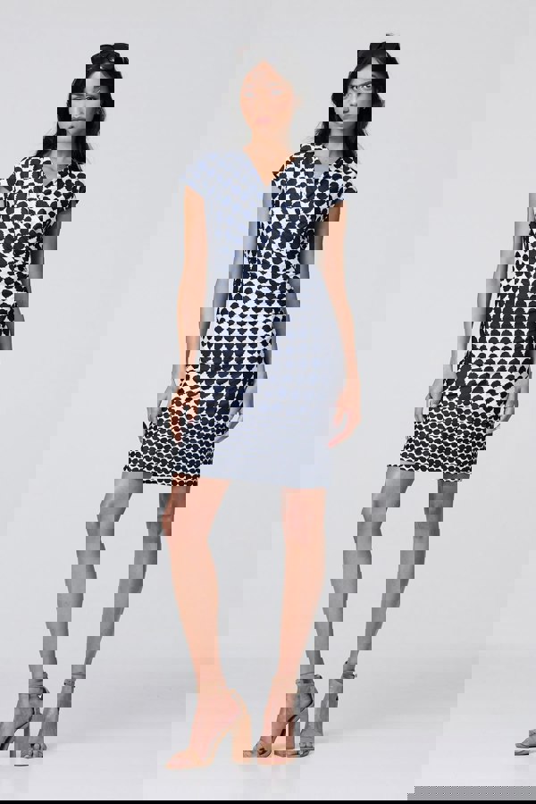 Navy | Polka Dot Faux Wrap Shift Dress :  Model is 5'8"/172 cm and wears UK8/EU36/US4/AUS8
