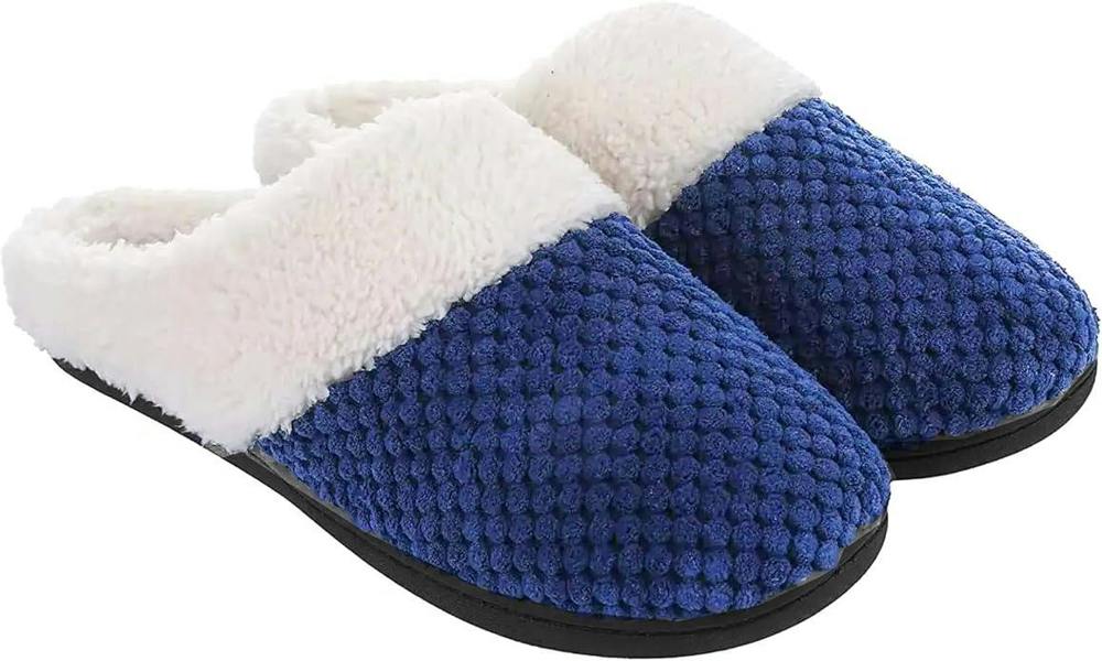 ATEK Ladies Faux Fur Lined Slippers Hard Sole Navy Size 8/9