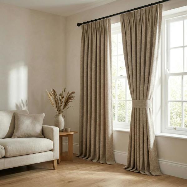 Toulouse made-to-measure curtains in Pigeon, styled in a living room