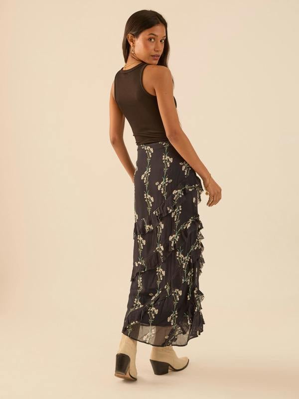Rose & Nancy Sophia Spring Berry Maxi Black Frill Skirt