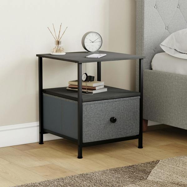 Vida Designs Chorley 1 Drawer Fabric Drawer Chest, Beige & Grey Wood