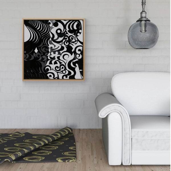 Warren Reed Black Grey Abstract Framed Canvas