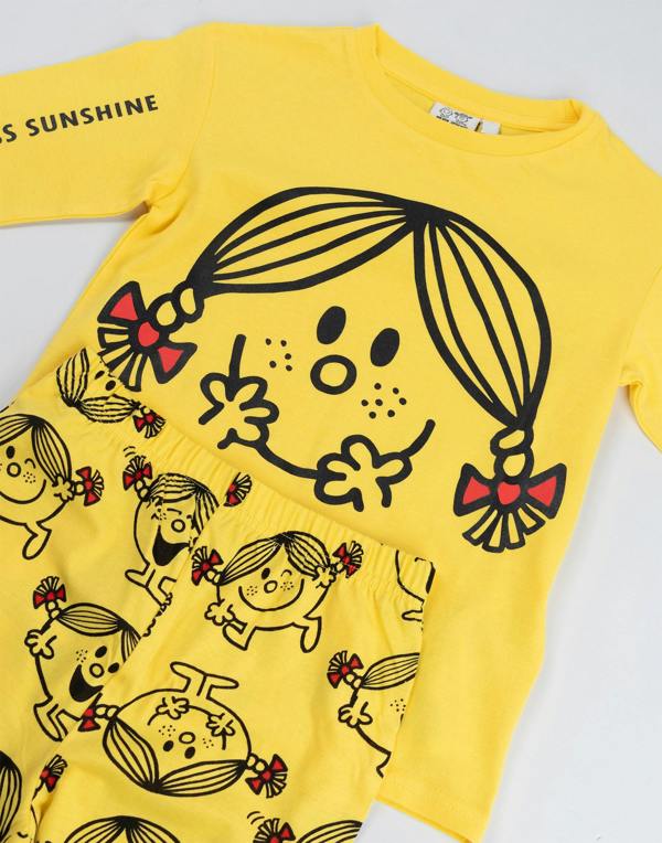 Vanilla Underground Mr. Men & Little Miss Girls Yellow Sunshine Long Sleeve Long Leg Pyjama Set