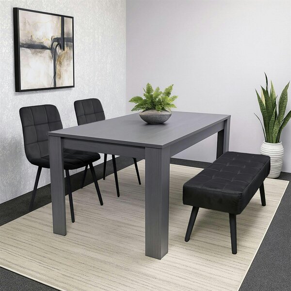 Kosy Koala Modern Dark Grey Dining Table Set with 2 Black Velvet Chairs And 1 Black Bench