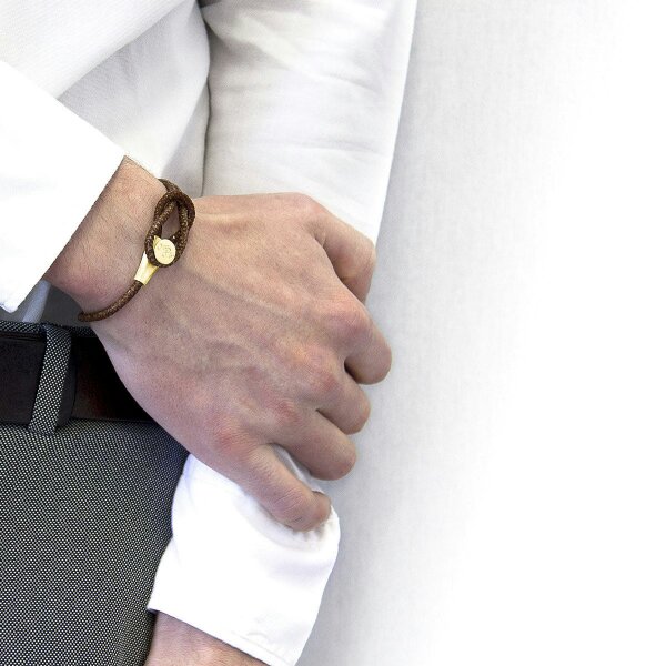 Anchor & Crew Mocha Brown Dundee 9ct Yellow Gold and Stingray Leather Bracelet