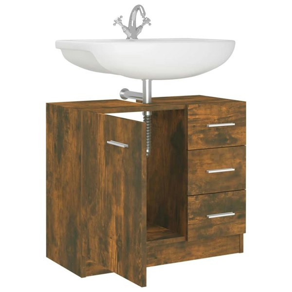 Berkfield Sink Cabinet Smoked Oak 63x30x54 cm Engineered Wood