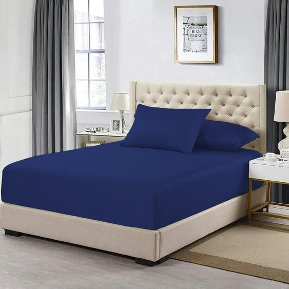 Night Zone 200 Thread Count Egyptian Cotton Fitted Sheet 30cm Deep – Soft Breathable Bed Sheet - Royal Blue