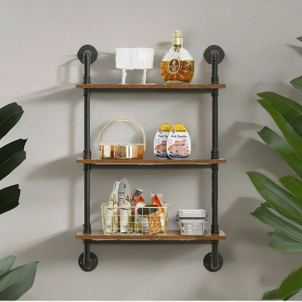 Rafaelo Mobilia Industrial Pipe Wall-Mounted 3 Tier Floating Shelves