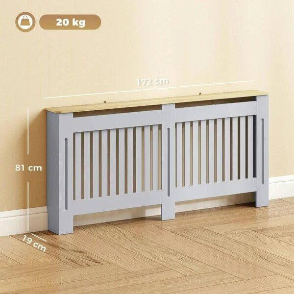 Bobobiy Slatted Radiator Cover, Painted Cabinet with Line Grill Design, 172W × 19D × 81H cm, Grey