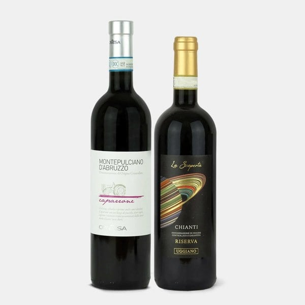 italian red wine gift set with caparrone montepulciano and uggiano chianti wine