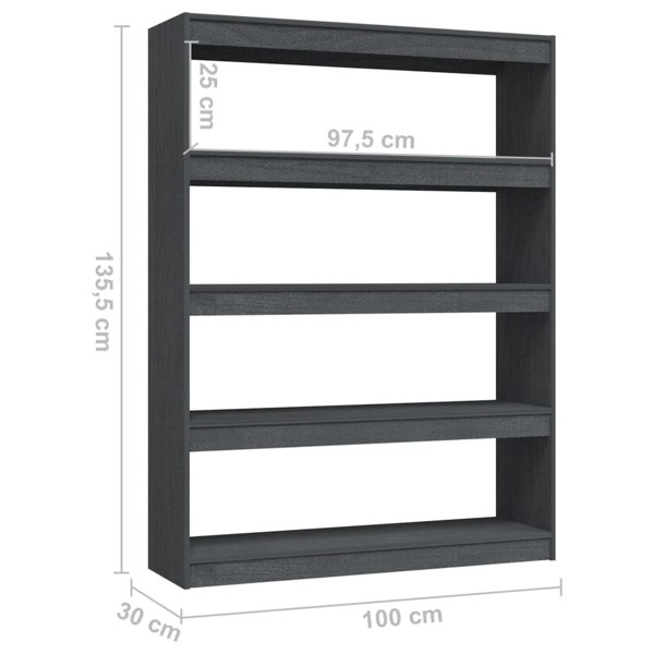 Berkfield Book Cabinet/Room Divider Grey 100x30x135.5 cm Solid Pinewood