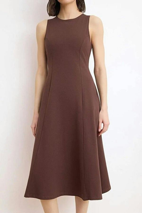 Boat Neck Sleeveless Skater Midi Dress