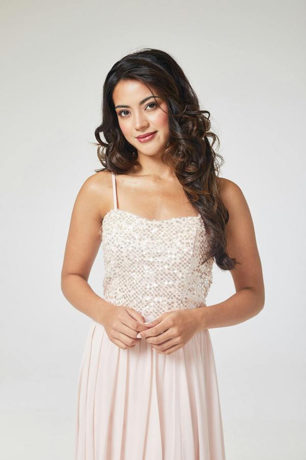 LuvForever Pink Sequin Asymmetric Long Dress