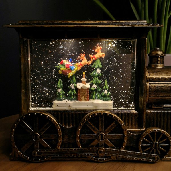 Samuel Alexander 29cm Dual Powered Light up Gold Christmas Train Water Spinner with Santa Scene