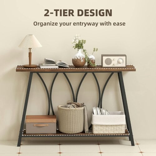 Wyld Haus Raneve Metal And Wooden Rustic Brown 2 Tier Industrial Console Table 120 x 30 x 80cm