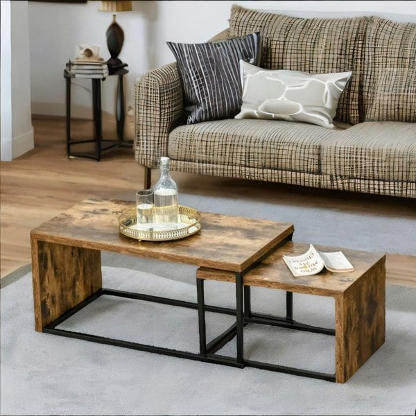 Rafaelo Mobilia Set Of 2 Nesting Tables Industrial Rustic Brown