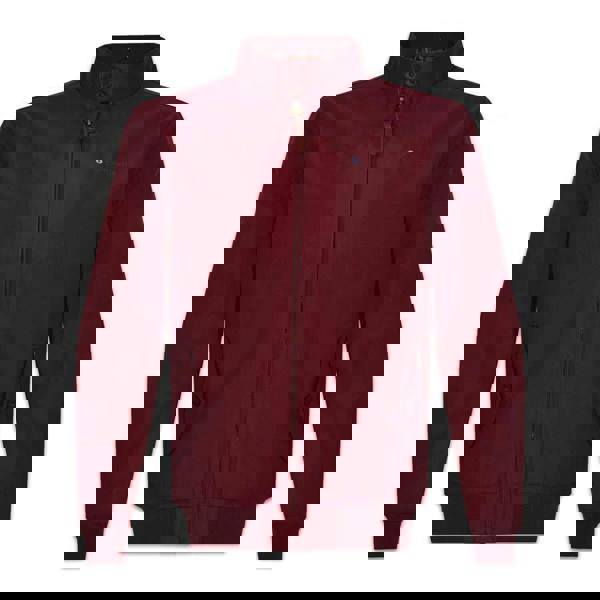 Lambretta Mens ShowerProof Classic Harrington MOD Scooter Jacket Coat, burgundy waterproof jacket with high collar, front zipper, and side pockets.