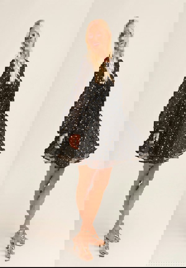 Gini London Black Star Print Long Sleeve Mini Dress