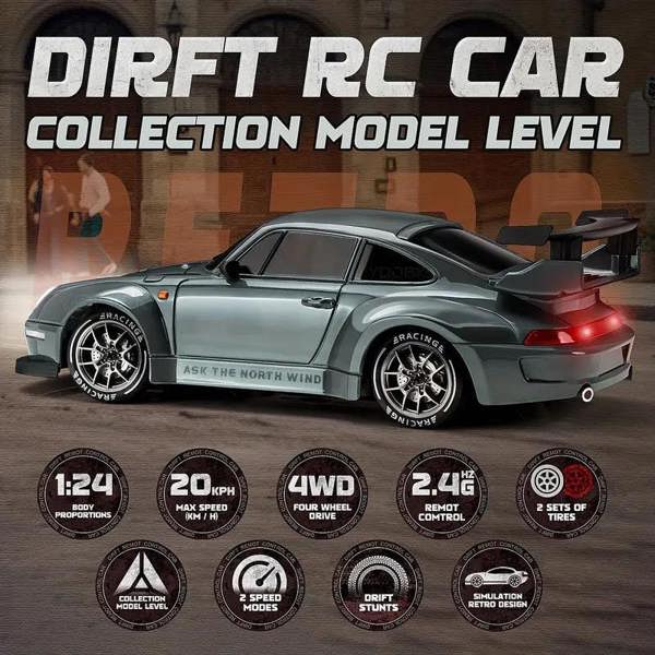 Dyzi Remote Control Drift Car LED Lights High-Speed 4WD Rechargeable Toy