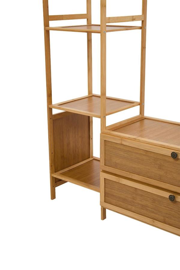 Living and Home Freestanding Bamboo Clothes Rack Garment Rack with Storage Shelves Coat Hanger