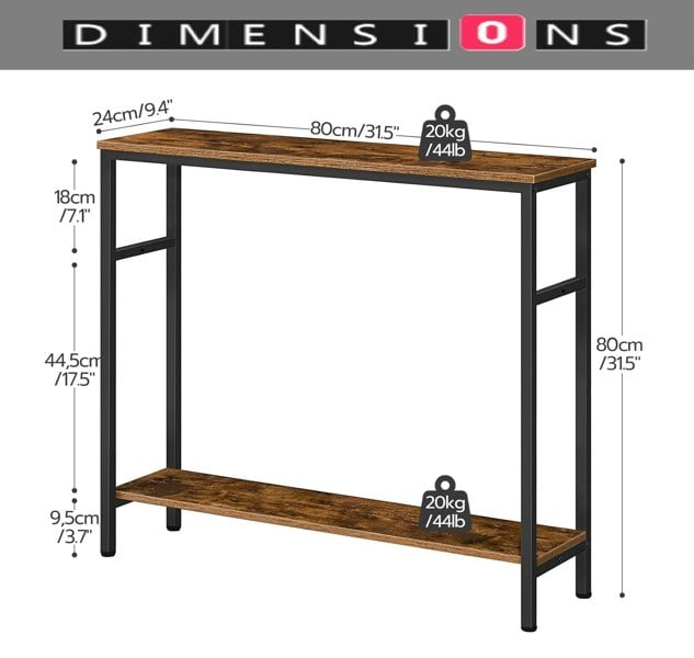 Modcraft Industrial Slim Console Table with Adjustable Shelf