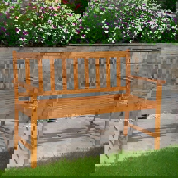 Rafaelo Mobilia Wooden 2 Seater Outdoor Bench With 2 Arm Rests Natural Brown
