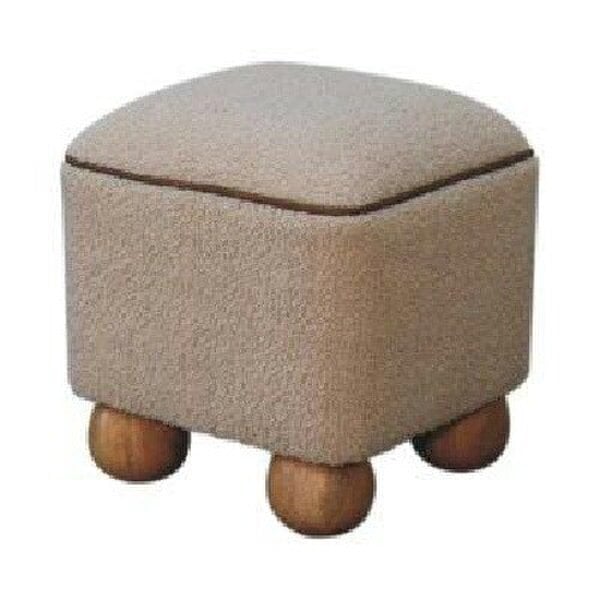 Wyld Haus Wailea Grey Boucle and Mango Wood Footstool with Ball Feet
