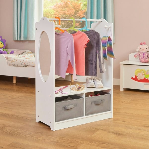 Liberty House Toys White Wooden Dress Up Unit with Two Storage Boxes