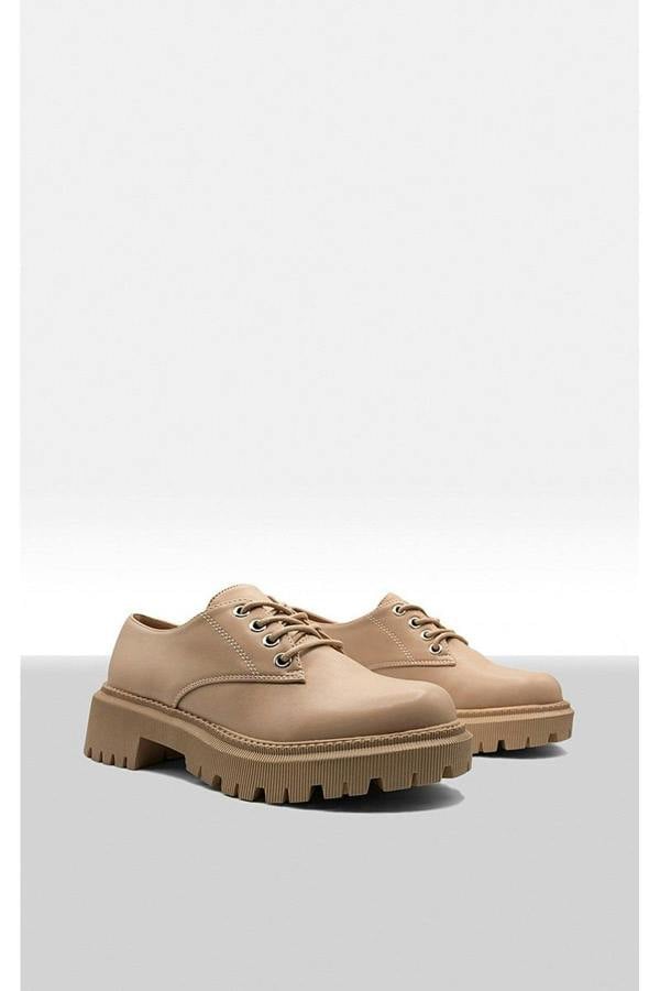 Nayla Chunky Faux Leather Derby Shoes - Nude