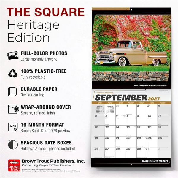 Classic Chevy Pickups Calendar 2027, Wall Calendars, Month To View, Transport, Gift