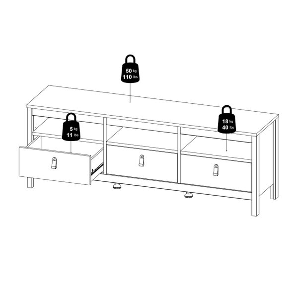 Wyld Haus Wildberry Natural Oak Wood TV Unit 3 Drawers