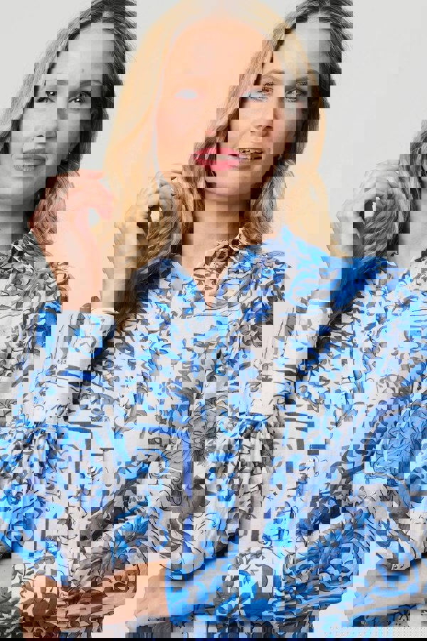 Blue | Mosaic Print Puff Sleeve Shirt
