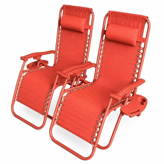 Neo Red Zero Gravity Recliner Garden Sun Loungers Set of Two