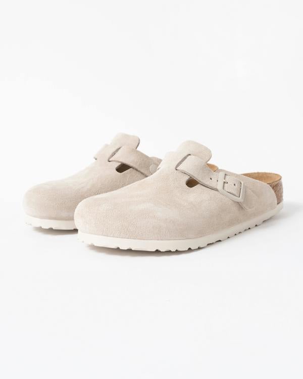 Birkenstock Boston Suede Leather Womens Clogs in Oyster