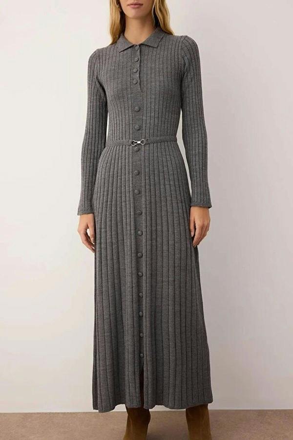 WOVCOR Ribbed Knit Dress with Belt Detail
