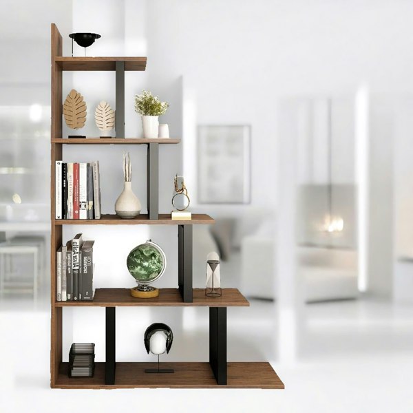 Rafaelo Mobilia 5 Tier Stepped Book Shelf Industrial Rustic Brown