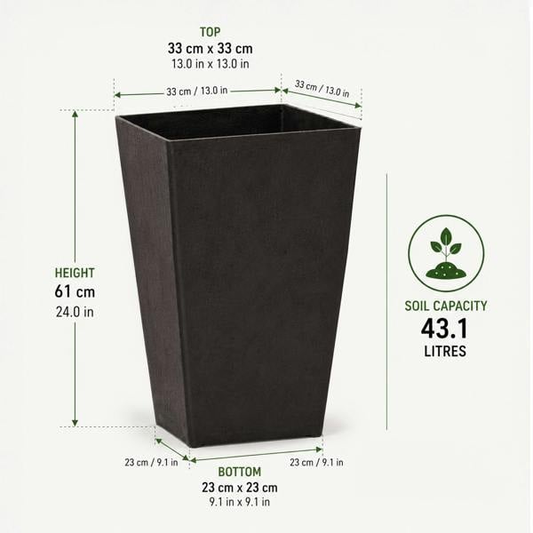 Nicoman Avondale Black Smooth Recycled Rubber Plant Pot