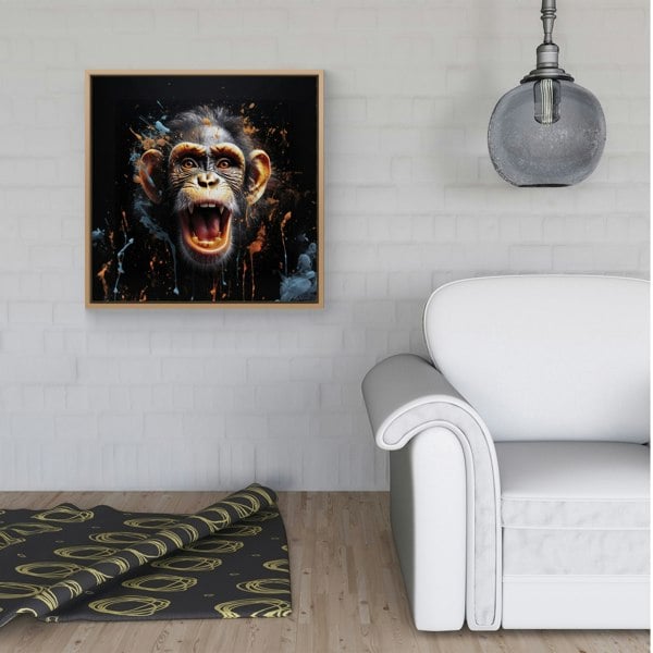 Warren Reed Monkey Face Splash Art Framed Canvas