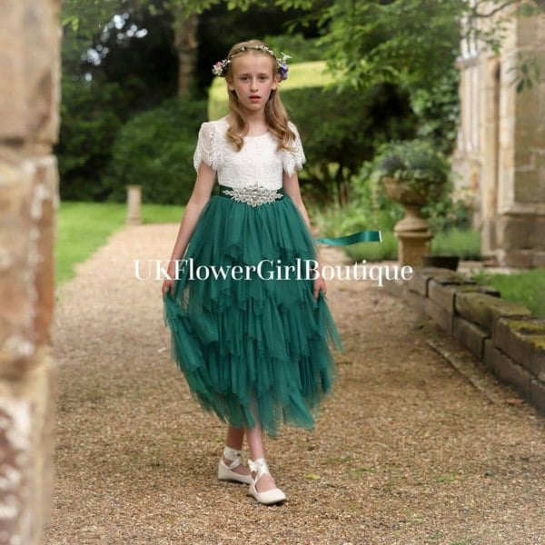 Hunter Green Flower Girl Dress