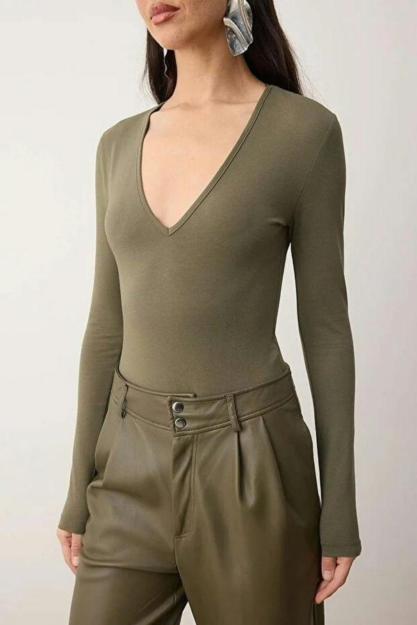 WOVCOR Deep V-Neck Knit Bodysuit