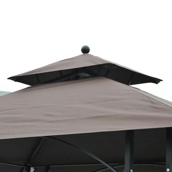 Brown double-layer gazebo canopy with center knob and overlapping roof panels